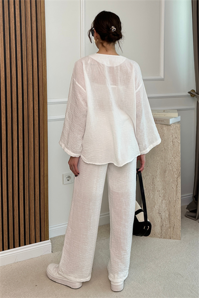 Boncuklu Kimono Takım - BEYAZ