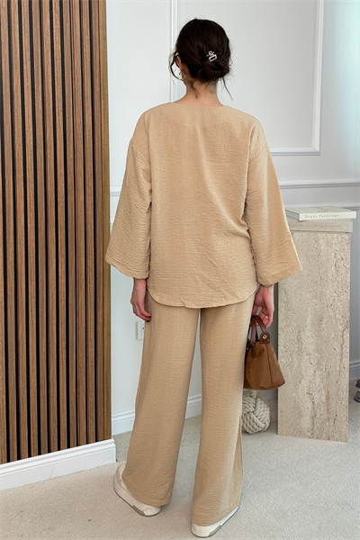 Boncuklu Kimono Takım - KREM
