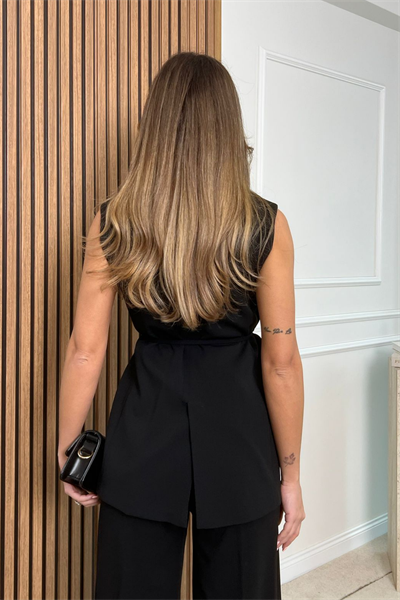 Broşlu Blazer Yelek - SİYAH