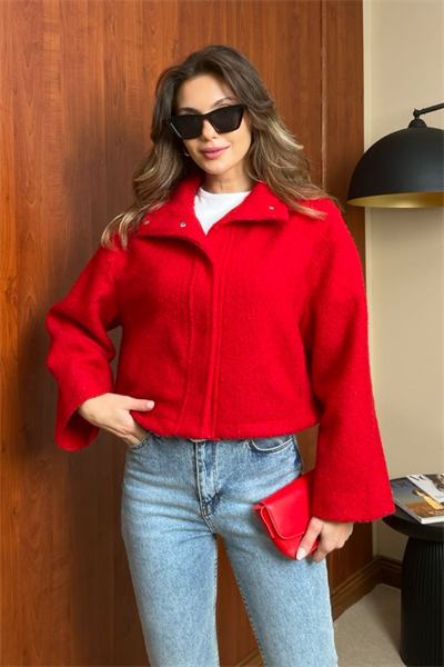 Buklet Crop Ceket - KIRMIZI