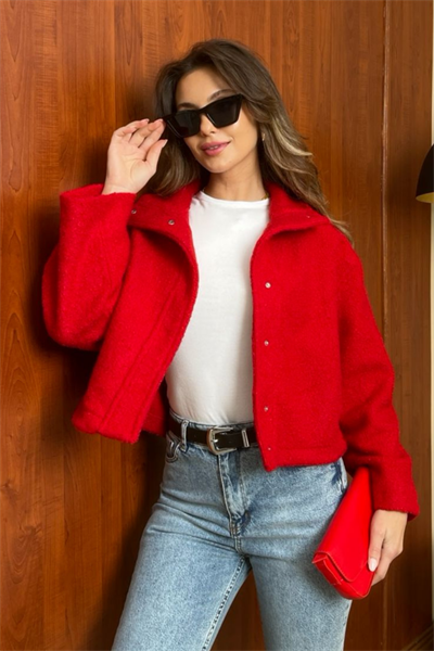 Buklet Crop Ceket - KIRMIZI