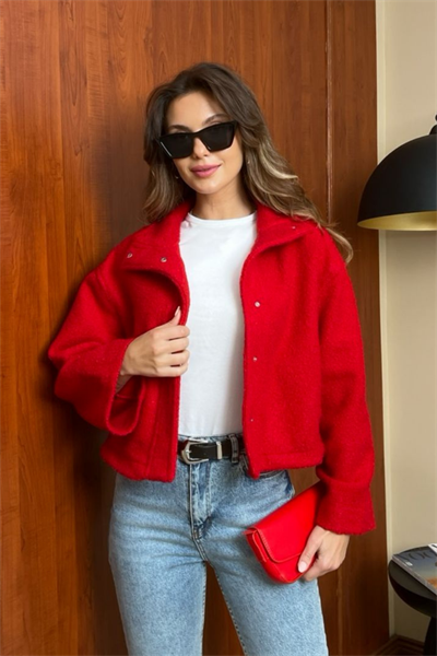 Buklet Crop Ceket - KIRMIZI
