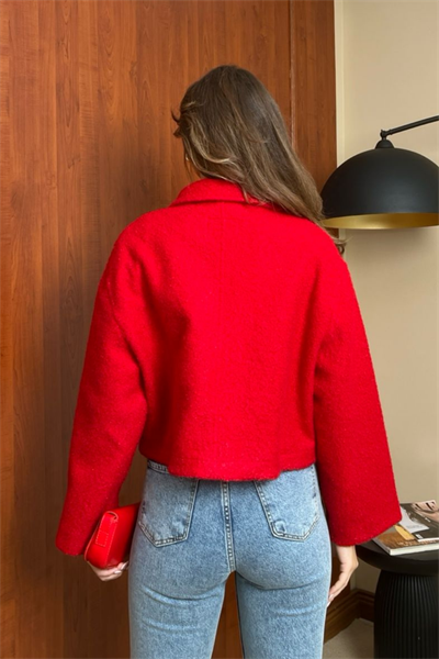 Buklet Crop Ceket - KIRMIZI