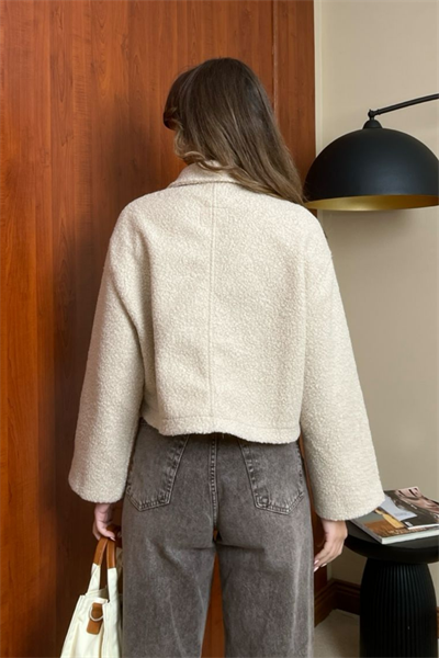 Buklet Crop Ceket - KREM