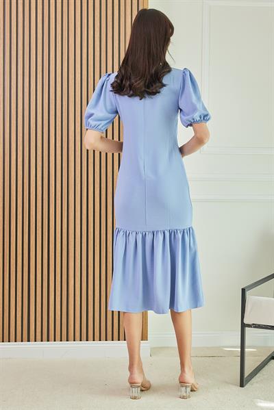 Büzgü Detaylı Elbise - MAVİ
