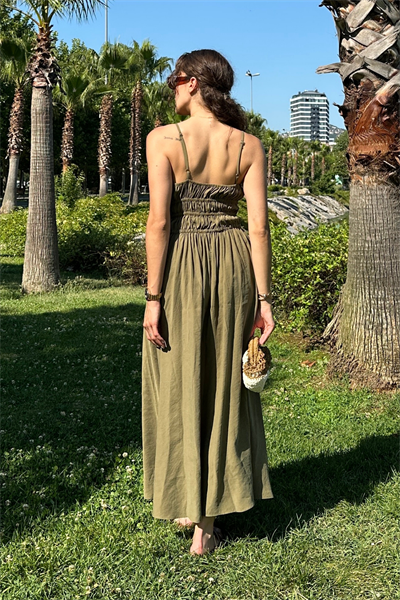 Büzgülü Elbise - HAKİ