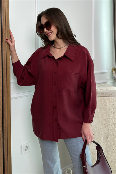 Cepli Oversize Gömlek - BORDO