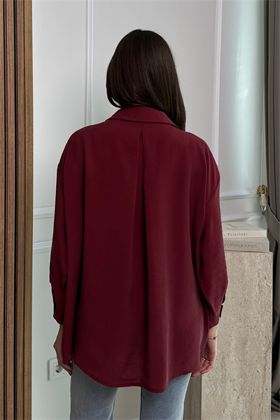 Cepli Oversize Gömlek - BORDO