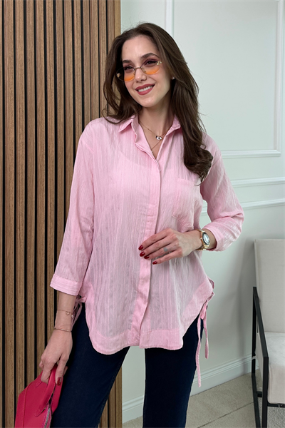 Çizgili Bağlamalı Gömlek - PEMBE