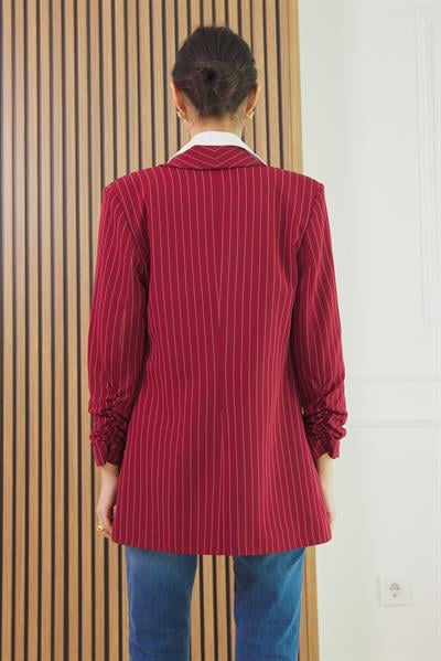 Çizgili Blazer Ceket - BORDO