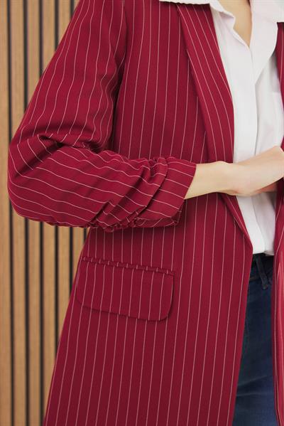 Çizgili Blazer Ceket - BORDO