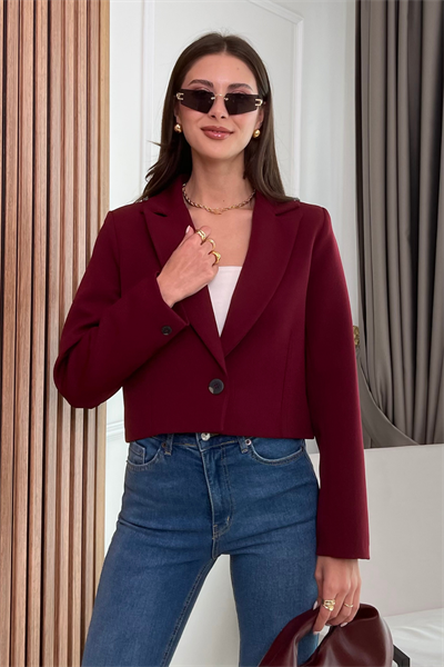 Crop Ceket -  BORDO