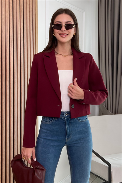 Crop Ceket -  BORDO