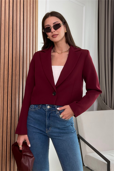 Crop Ceket -  BORDO