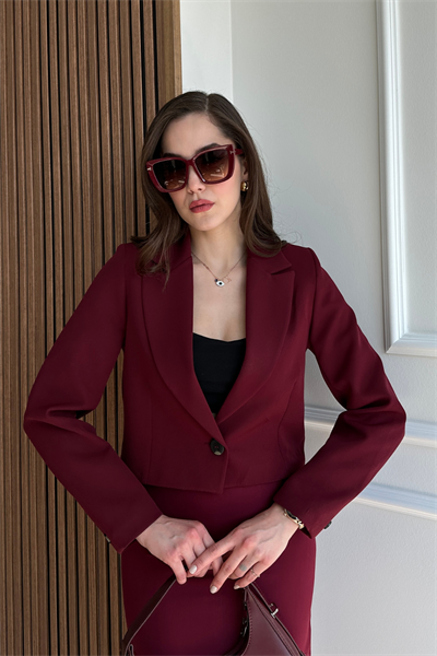 Crop Ceket -  BORDO