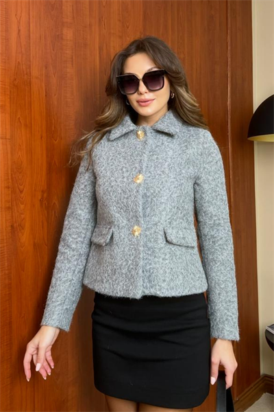 Crop Kaşe Ceket - GRİ