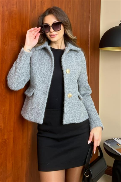 Crop Kaşe Ceket - GRİ