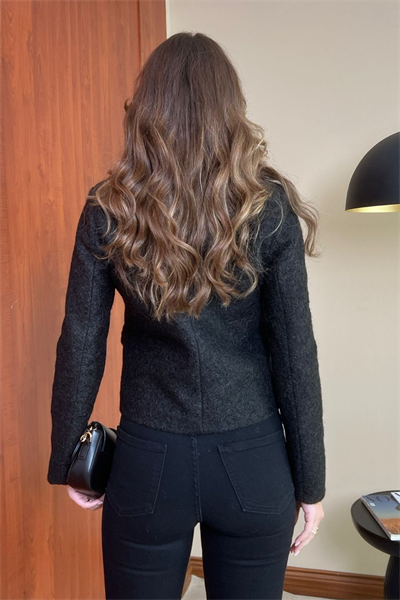 Crop Kaşe Ceket - SİYAH