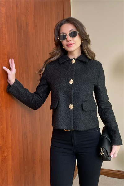 Crop Kaşe Ceket - SİYAH