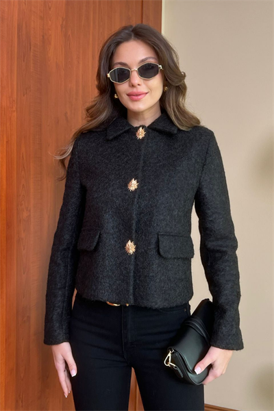 Crop Kaşe Ceket - SİYAH