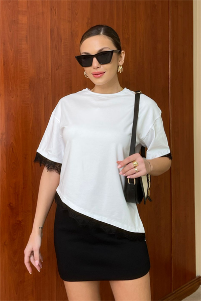 Dantelli T-Shirt - BEYAZ
