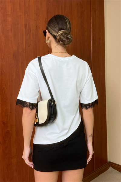 Dantelli T-Shirt - BEYAZ