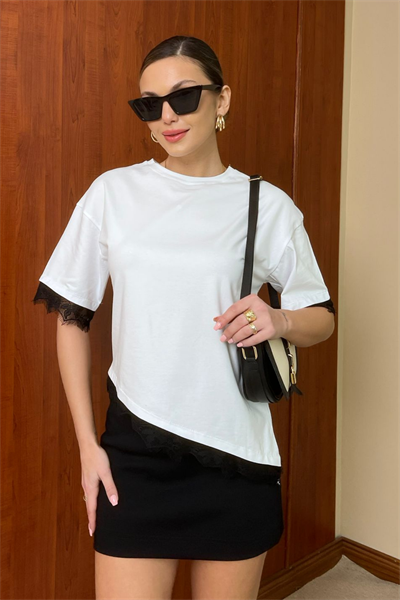 Dantelli T-Shirt - BEYAZ