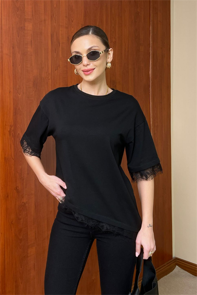 Dantelli T-Shirt - SİYAH
