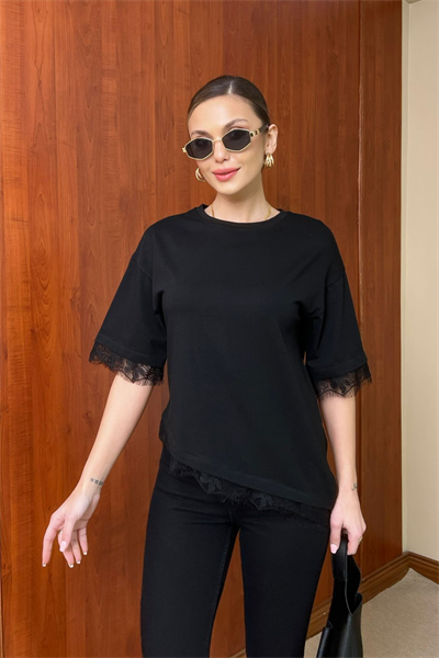 Dantelli T-Shirt - SİYAH