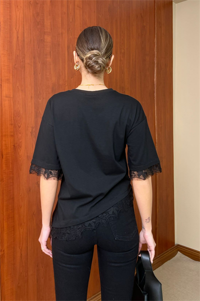 Dantelli T-Shirt - SİYAH