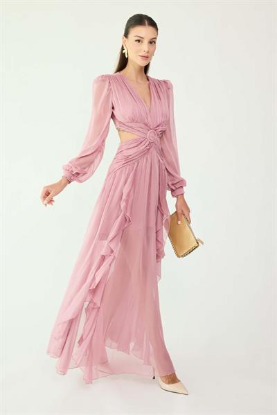 Dekolteli Abiye - PEMBE