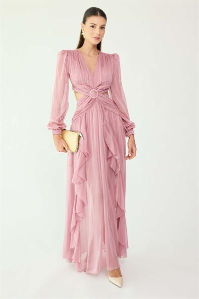 Dekolteli Abiye - PEMBE