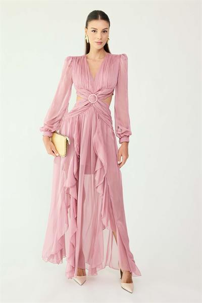 Dekolteli Abiye - PEMBE
