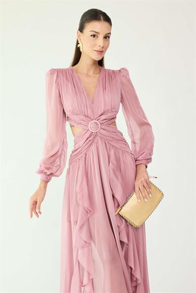 Dekolteli Abiye - PEMBE