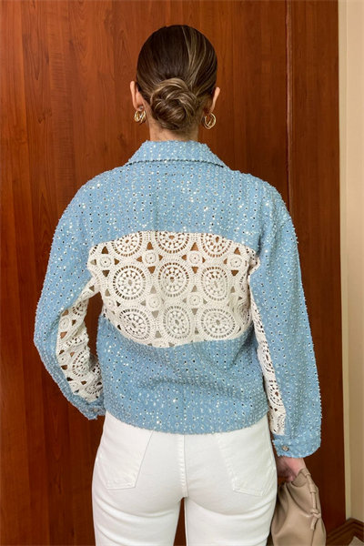 Denim Örme Detaylı Ceket - MAVİ