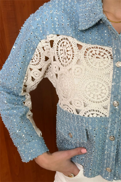 Denim Örme Detaylı Ceket - MAVİ