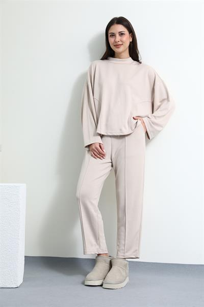 Dik Yaka Eşofman Takımı - KREM