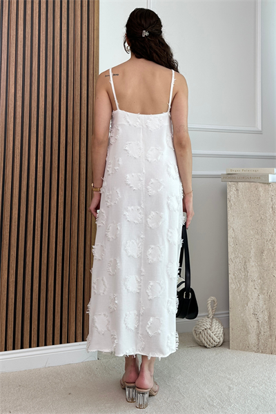 Dokulu Askılı Elbise - BEYAZ