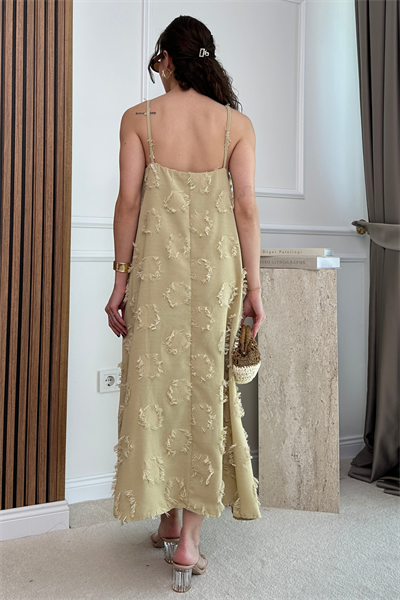 Dokulu Askılı Elbise - HAKİ