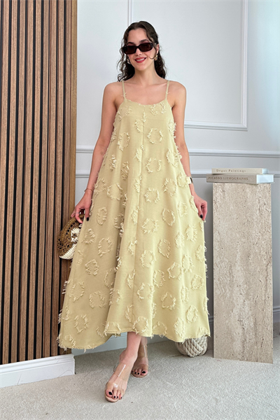 Dokulu Askılı Elbise - HAKİ