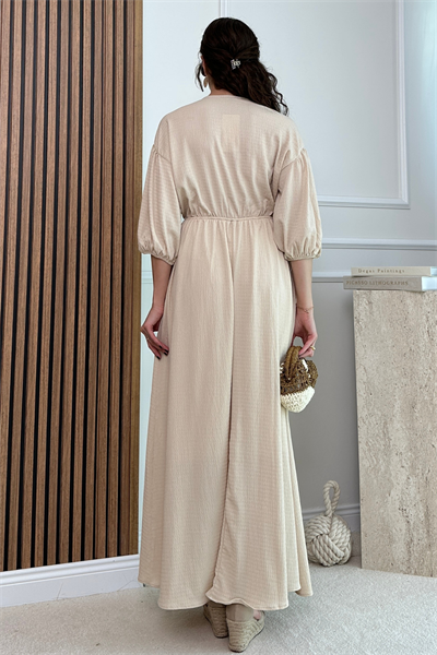 Dokulu Elbise - KREM