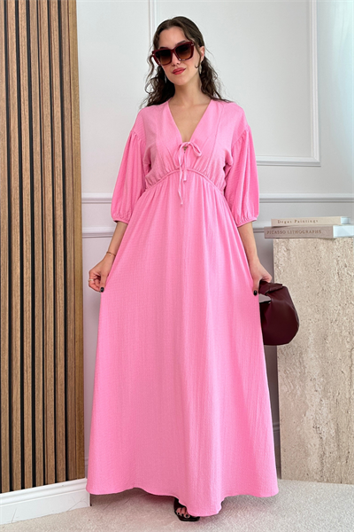 Dokulu Elbise - PEMBE