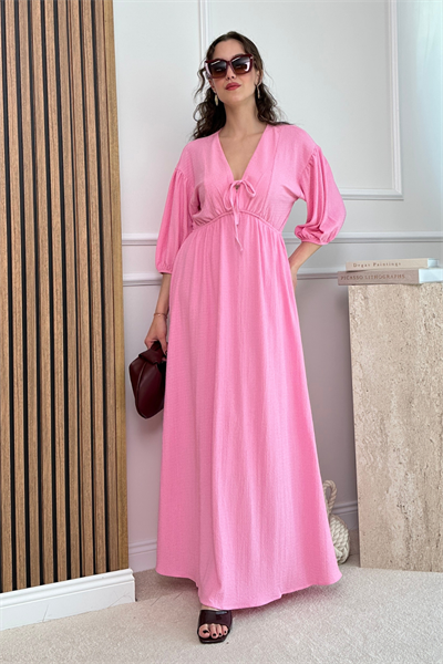 Dokulu Elbise - PEMBE