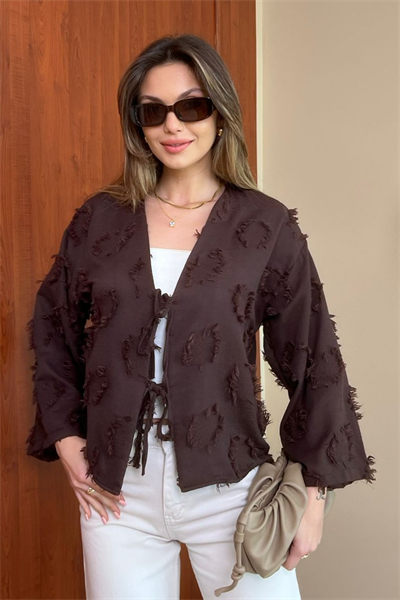 Dokulu Kimono - KAHVERENGİ