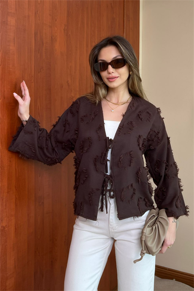 Dokulu Kimono - KAHVERENGİ