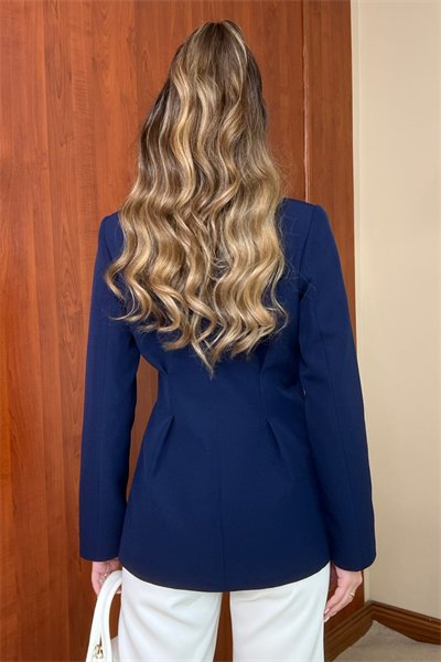 Drapeli Blazer Ceket - LACİVERT