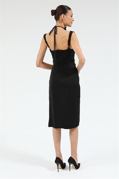 Drapeli Kalem Elbise - SİYAH