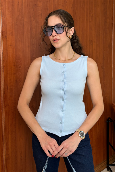 Düğmeli Crop - MAVİ