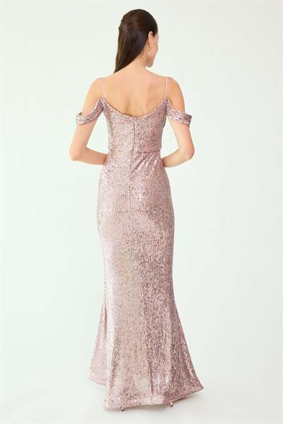 Düşük Omuz Payetli Abiye - PUDRA