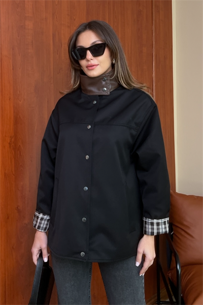 Dik Yaka Parka - SİYAH